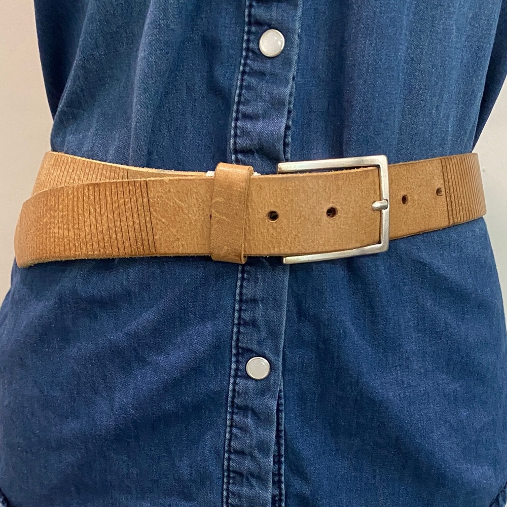 Brave Brown Italian Leather Belt Textured Silver Buckle Unisex